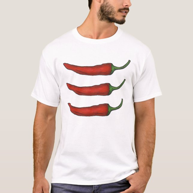 Camiseta Três Chiles Quente-Picante Vermelho Pimento-Piment (Frente)