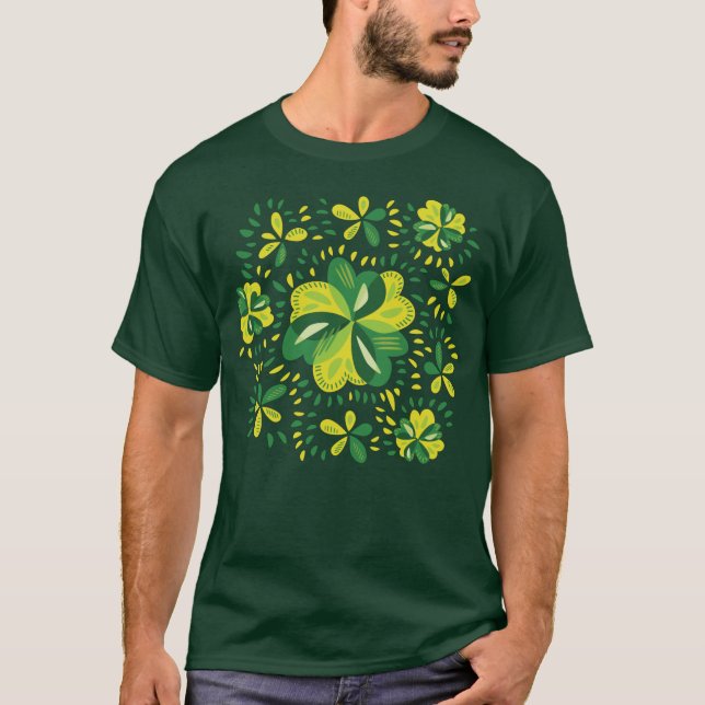 Camiseta Três Clovers Folha Padrão Único Shamrock (Frente)