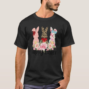 Camiseta Três Coelhinhos Feliz Dia de Páscoa Crianças Menin