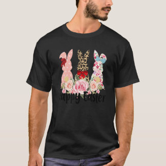 Camiseta Três Coelhinhos Feliz Dia de Páscoa Crianças Menin