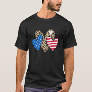 Camiseta Três Corações Leopard American Flag Patriótico 4º