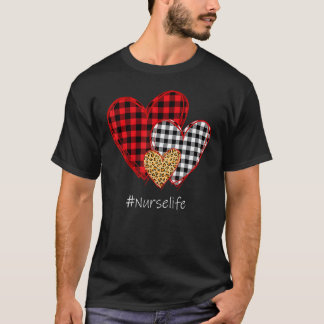Camiseta Três Corações Leopardo Xadrez Búfalo Enfermeira Di