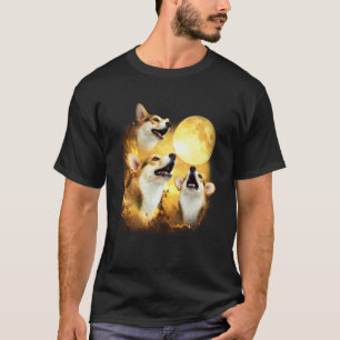Camiseta Três corgi Uivando Para A Lua gravata amarela ting