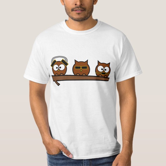 Camiseta Três corujas subtis sábias (Frente)