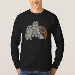 Camiseta Três Corujas Vetor Detalhado No Estilo Nouveau