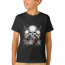Três crânio com moto vermelho