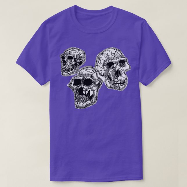 Camiseta Três crânios de hominídeos (Frente do Design)