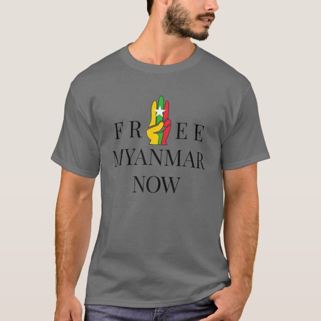 Camiseta Três Dedos Saluz Myanmar Flag Save (Frente)