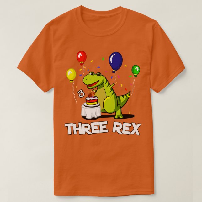 Camiseta Três Dinossauro Rex aniversário de 3 anos Partido  (Frente do Design)
