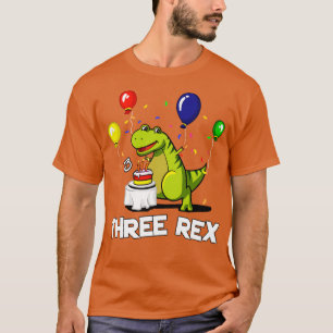 Camiseta Três Dinossauro Rex aniversário de 3 anos Partido 