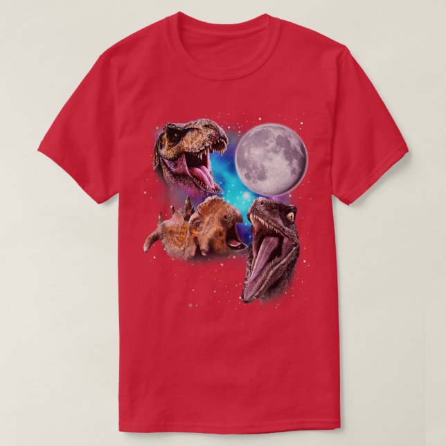 Camiseta Três dinossauros Howl na lua (Frente do Design)