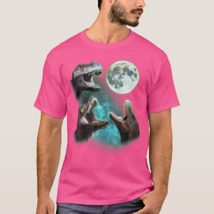 Camiseta Três Dinossauros T-Rex Howl Na Lua 3 Lobos Paródia