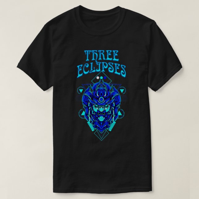 Camiseta Três Eclipes Japoneses Cyborg Samurai Demon Oni M (Frente do Design)