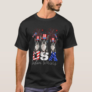 Camiseta Três EUA Boston Terriers Vestindo Hat American Fla