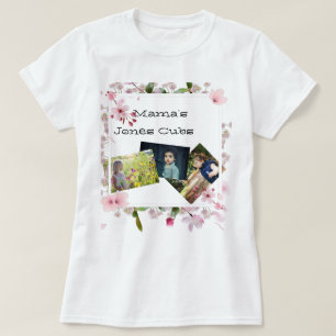 Camiseta Três filhotes de fotos do Dia de as mães Floral 