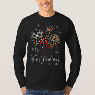 Camiseta Três Flamingo Papai Noel Rena Elf Feliz Natal