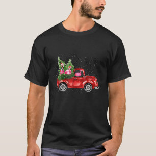 Camiseta Três Flamingo Ride Red Truck Árvore de Natal Xma