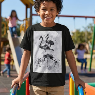 Camiseta Três Flamingos Aquarela Preto e Branco