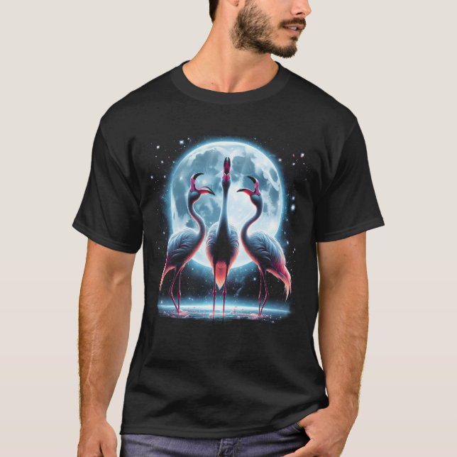 Camiseta Três Flamingos ovando na lua como três lobos (Frente)