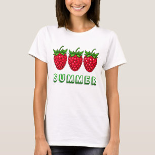 Camiseta Três Frambosas Desenhadas com Estilo Cores Vibrant