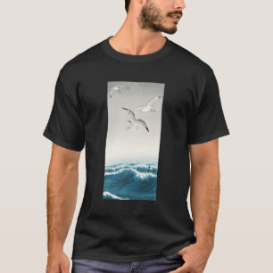 Camiseta Três gaivotas 1900 Ohara Koson Ocean Sea Japonês