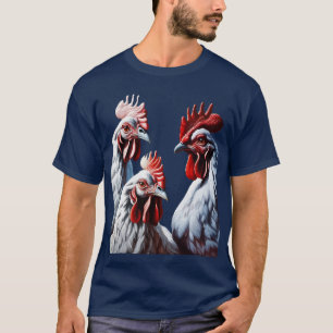 Camiseta Três-Galinhas-Francesas Penas-Brancas