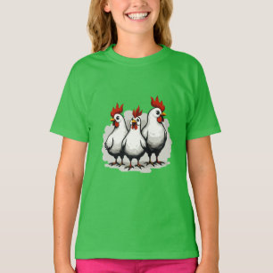Camiseta Três Galinhas Francesas Retro Corte do Meio do Séc