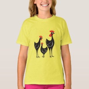 Camiseta Três Galinhas Francesas Retro-Médio-Século Corte 3