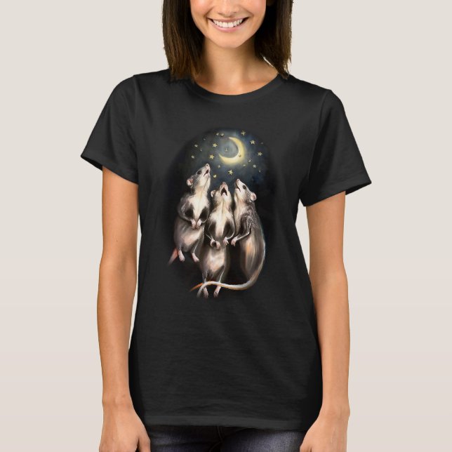 Camiseta Três Gambás Uivando Para a Lua Estranho Possu Emo (Frente)
