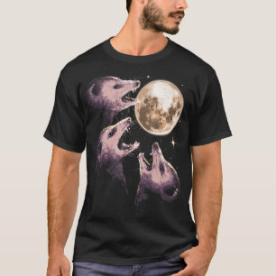 Camiseta Três Gambás Uivando para a Lua Possum Engraçado 3