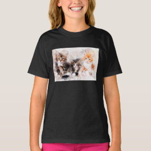 Camiseta Três gatinhos lindos e bonitos aquarela