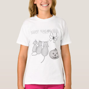Camiseta Três Gatos, Abóbora e Aranha Halloween