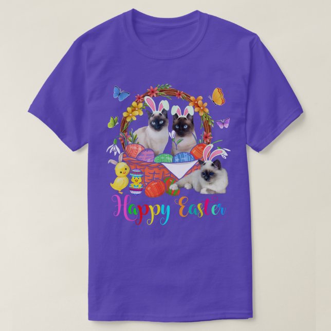 Camiseta Três Gatos Coelhinhos Siameses Na Cesta De Ovos De (Frente do Design)