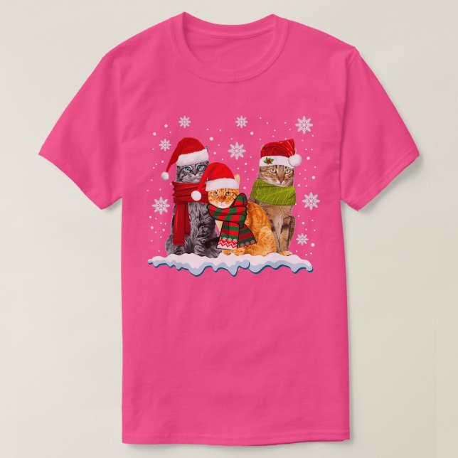 Camiseta Três gatos de Natal para Cat Kitten Lover Xmas Sno (Frente do Design)