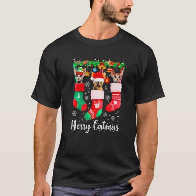 Camiseta Três Gatos Devon Rex Em Catmas De Feliz De Gato (Frente)