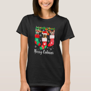 Camiseta Três gatos Devon Rex em meia Gato Feliz Natal