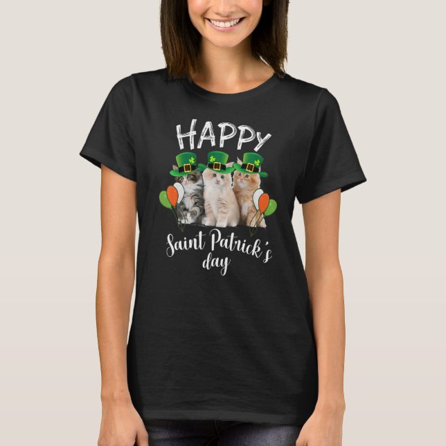 Camiseta Três Gatos Dia de São Patrício Irlandês Gatinho Ki (Frente)