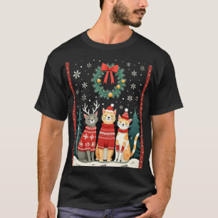 Camiseta Três gatos engraçados camisola de Natal feia do ga