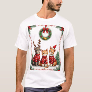 Camiseta Três gatos engraçados camisola de Natal gato feio