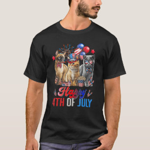 Camiseta Três Gatos Felizes 4 de Julho Gato no Dia da Indep