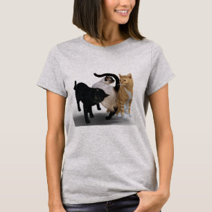 Camiseta Três gatos na parte dianteira e na parte traseira