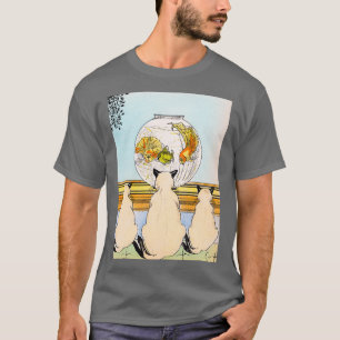 Camiseta Três gatos observando peixes em um aquário