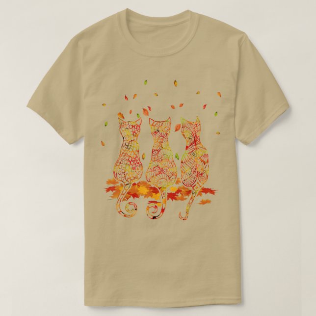 Camiseta Três Gatos Olá Folhetos de outono (Frente do Design)