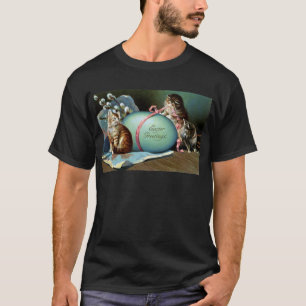 Camiseta Três gatos & ovo da páscoa azul grande