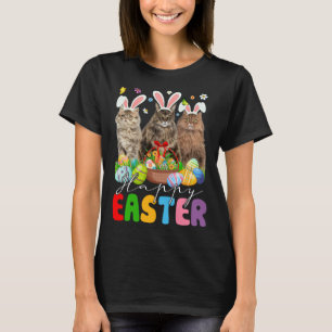 Camiseta Três Gatos Persas Bunny e Cesta de Ovos de Páscoa