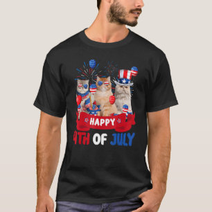 Camiseta Três Gatos Persas Felizes Balão 4 De Julho Indepen