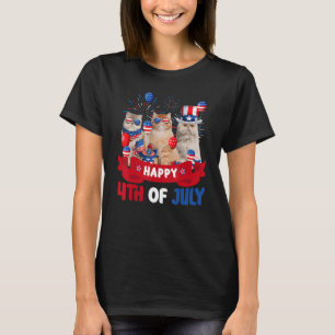 Camiseta Três Gatos Persianos Felizes 4 De Julho No Indepe