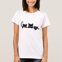 Camiseta Três Gatos Pretos Espiando, Mãe de Gato