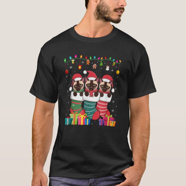 Camiseta Três Gatos Siameses em Sock Engraçados Meninas Ch (Frente)
