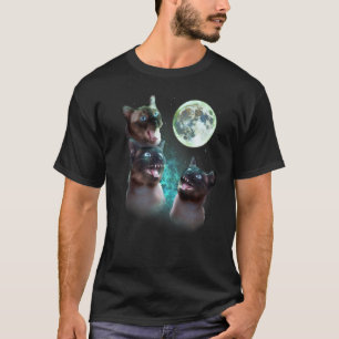 Camiseta Três Gatos Siameses No Hallowee Engraçado Da Lua